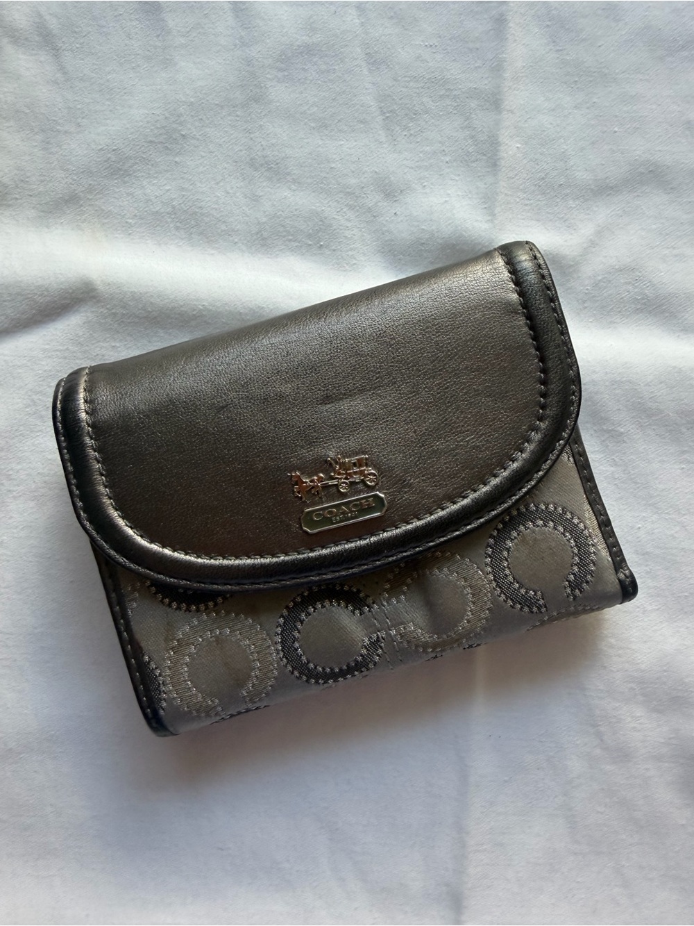 Coach Black and Gray Signature Trifold Card Holder